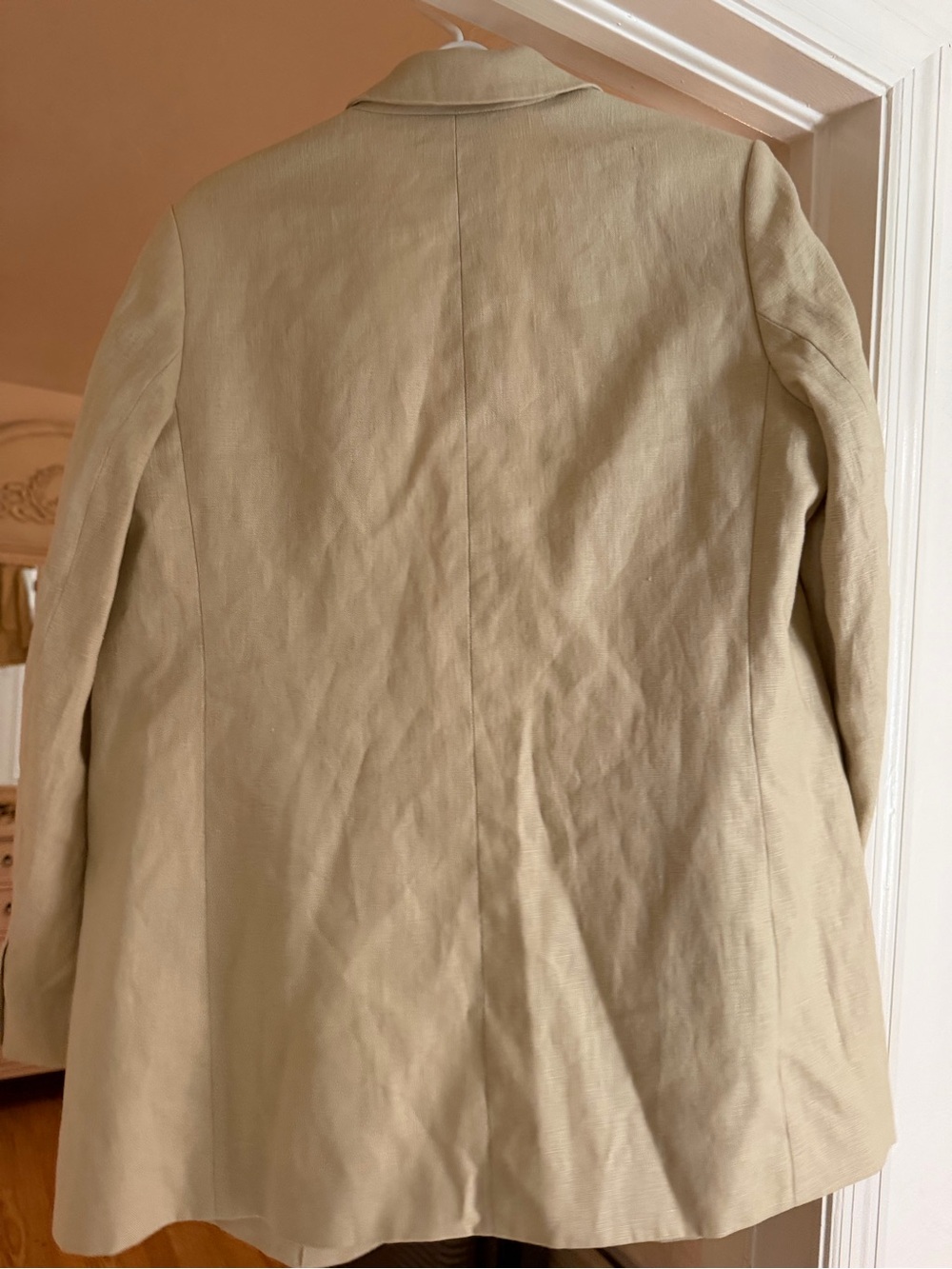 Light Tan Women's Linen Blend Blazer - Classic Single-Breasted Jacket - Picture 4 of 5